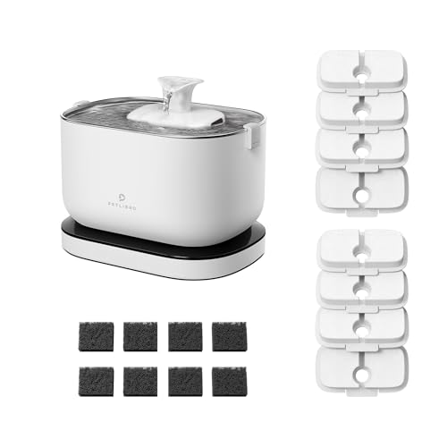 Bundle of PETLIBRO Cat Water Fountain + 8 Packs Genuine Replacement Filters 4 Months Set, Cordless Pet Water Fountain Battery Operated, Cat Fountain with Stainless Steel Tray, Easy to Clean BPA-Free