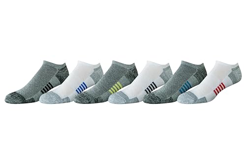 Amazon Essentials Men's Cotton Performance Cushioned No Show Athletic Running Socks, 6 Pairs, Grey/White, 13-15