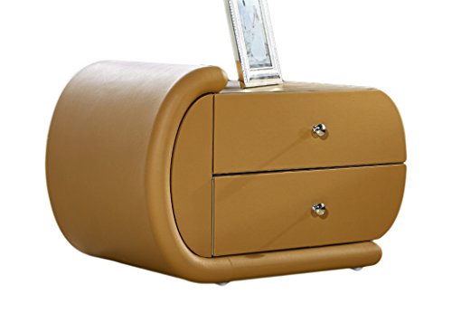 Container Furniture Direct Tori Collection Contemporary Upholstered Bonded Leather Left Facing Nightstand with Chrome Drawer Pulls, Standard, Tan/Gold