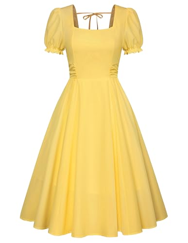 Belle Poque Women's Vintage Midi Cottagecore Cocktail Dresses Yellow M