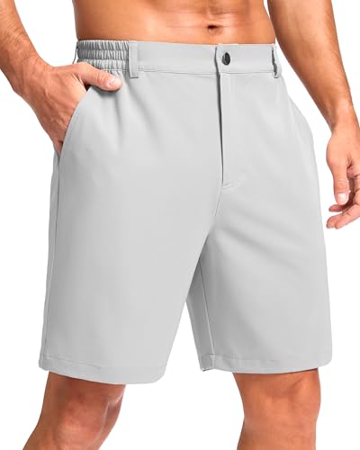 Pudolla Men's Casual Shorts 7" Lightweight Golf Shorts with 3 Pockets Stretch Quick Dry Comfy Work Shorts（Dusty_White S