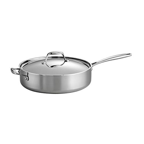 Tramontina Signature Tri-Ply Clad Stainless Steel 6-Quart Saute Pan with Lid, Induction-Ready Cooking Pan, Dishwasher-Safe, NSF-Certified, Made in Brazil