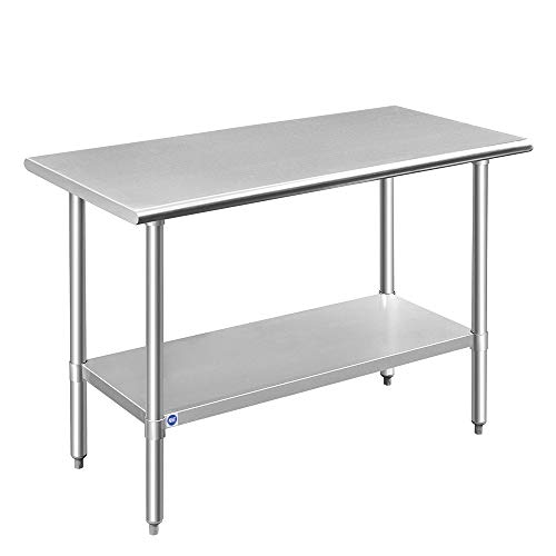 ROCKPOINT Stainless Steel Table for Prep & Work 24x48 Inches, NSF Metal Commercial Kitchen Heavy Duty Table with Adjustable Under Shelf and Table Foot for Restaurant, Home and Hotel