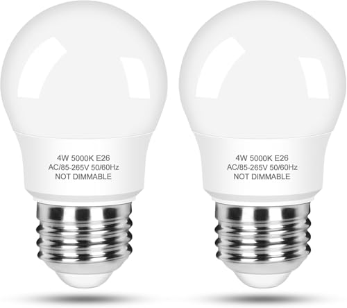 LED Refrigerator Light Bulb 40 Watt Equivalent, 120V Appliance Light Bulb 4W Daylight White 5000K, Waterproof A15 Fridge Light Bulbs 450LM, E26 Freezer and Ceiling Fan Light Bulbs Non-dimmable, 2Packs