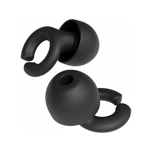Hush Hoops Ear Plugs, Ultra-Soft Reusable Noise Reducing Earplugs with Horseshoe Shape for Comfort, 4 Tip Sizes for Customizable Fit, 17dB (NRR) Noise Reduction Rating, Black, 1 Pair with Travel Case