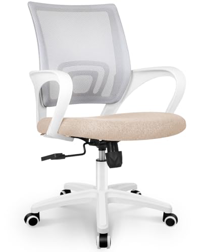 NEO CHAIR Office Desk Computer Chair Ergonomic Mesh Gaming Cushion Seat with Comfy Lumbar Mid Back Support Adjustable Height Swivel Rolling Wheels for Home Task (Beige)