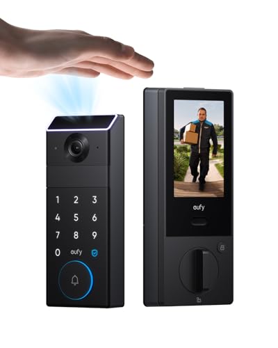 eufy Security Smart Lock FamiLock S3 Max with Palm Vein Recognition, Keyless Entry Front Door Lock, Wi-Fi Keypad Deadbolt+ 2K HDR Doorbell Camera, 16GB Built‑in Storage, BHMA 1, Rear Lock Video Screen