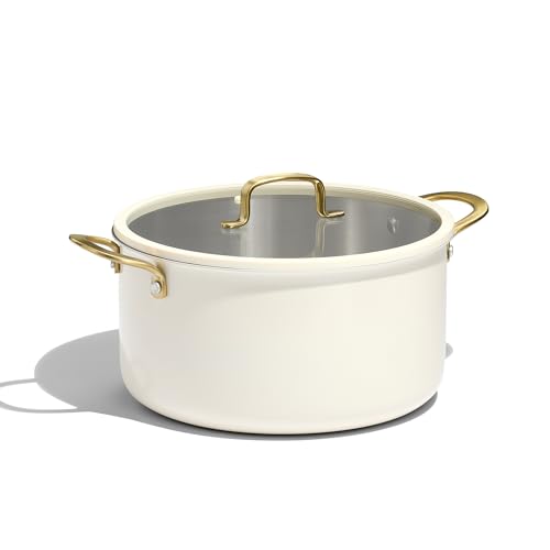 CAROTE 8QT Full Clad Tri Ply Stainless Steel Stock Pot with Lid, Kitchen Stockpot Soup Pot, Outer Ceramic Layer, Even Heating, All Stoves Compatible, Oven & Dishwasher Safe, Stay Cool Handle, White