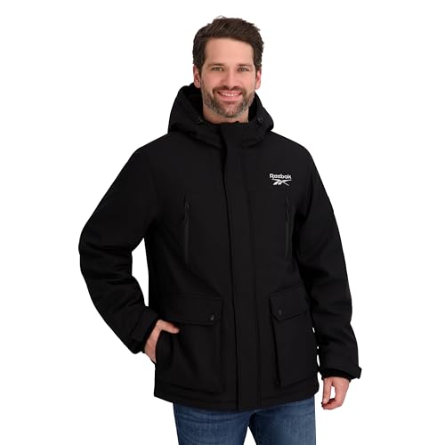 Reebok Mens Insulated Softshell Winter Jacket, Black, L