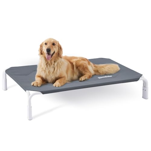ZOMISIA Elevated Dog Cot Bed Tool-Free Assembly - Outdoor Raised Dog Cooling Bed Frame for Large Pets, Summer Pet Hammock Off Ground with Non-Slip Feet & Waterproof Teslin Mesh, 43x30 Inch
