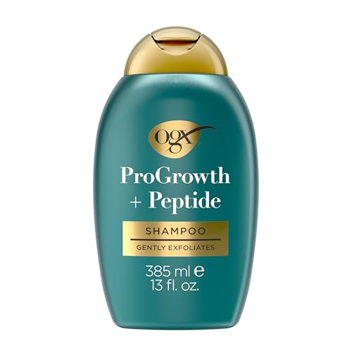 OGX ProGrowth + Peptide Clarifying Shampoo, Gentle Exfoliating Scalp Shampoo Supports Natural Hair Growth by Removing Scalp Build-Up, 1.5% Mandelic Acid, 13 fl. oz