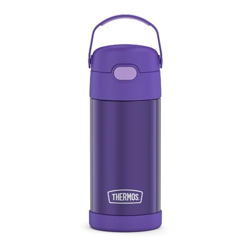 THERMOS FUNTAINER Water Bottle with Straw - 12 Ounce - Kids Stainless Steel Vacuum Insulated Water Bottle with Lid, Violet