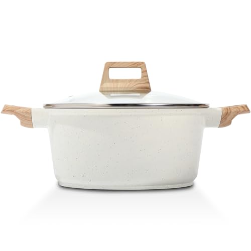 ESLITE LIFE Nonstick Stock Pot with Lid, 7 Quart Granite Casserole Large Soup Pot Pasta Cooking Pot, Induction Compatible, PTFE & PFOA Free, White