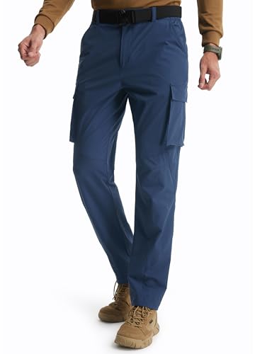 Libin Men's Hiking Pants Lightweight Quick Dry Cargo Pockets Water Resistant Work Travel Pants Elastic Waist Straight Leg Regular Fit Soft Outdoor UPF 50+, French Navy, 32W x 32L