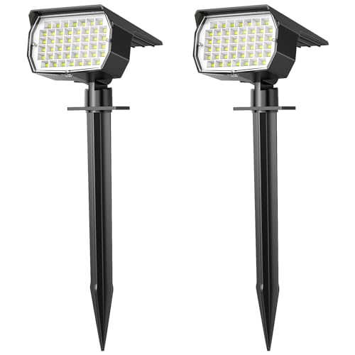 WENATY Solar Spot Lights Outdoor Waterproof IP65, 2 Pack Landscape Spotlights with 46 LEDs, 3 Modes Auto On/Off Solar Powered Flood Lights for Outside Pathway, Yard, Garden, Walkway (Cool White)