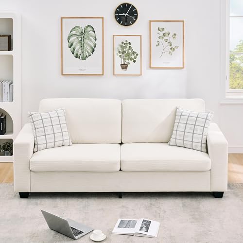 Modern Loveseat Sofa Couches for Living Room, 83" Boneless Comfy Corduroy Sofa for Apartment, Bedroom or Office, Soft Upholstered Couch Compact Spaces, Deep Seats, Wood Frame, Removable Cover White