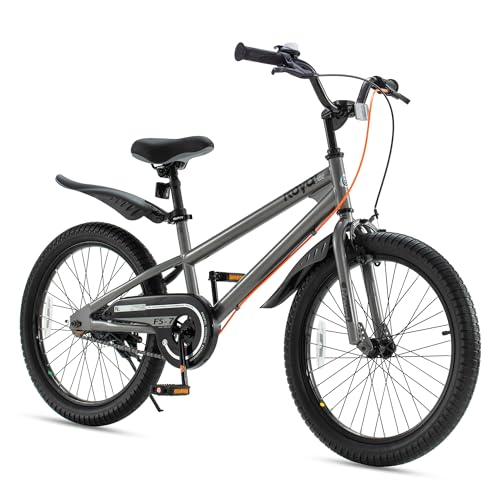 RoyalBaby Freestyle 7 Kids Bike 20 Inch Wheel Dual Handbrakes Teens Bicycle Boys Girls Ages 6-10 Years, Kickstand and Water Bottle Included, Grey