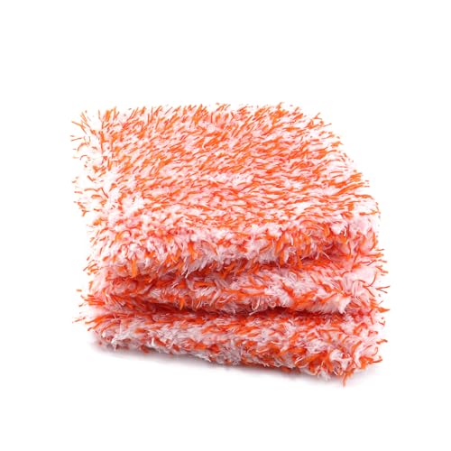 Microfiber Wash Pad, SPTA 3Pcs Ultra Wheel Pad Perfect for Wheels, Grills, and Tight Areas; Proprietary Microfiber Blend; Easily Releases Contaminates Upon Rinsing, 8.5in x 9.8in, Black/Orange-MT023B3