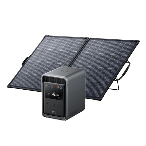 Anker SOLIX S2000 Portable Power Station with 200W Bifacial Solar Panel, 1,500W Solar Generator, Up to 35-Hour Fridge Backup, 2,010Wh LFP Battery for Home Backup, Power Outages, and Camping