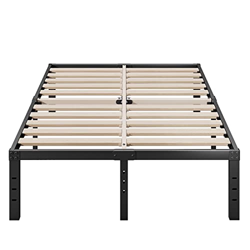 ZIYOO Queen Size Bed Frame, 3" Extra Wide Wood Slats with Better Support for Mattress,14 Inch High, No Box Spring Needed, Noise Free, Easy Assembly
