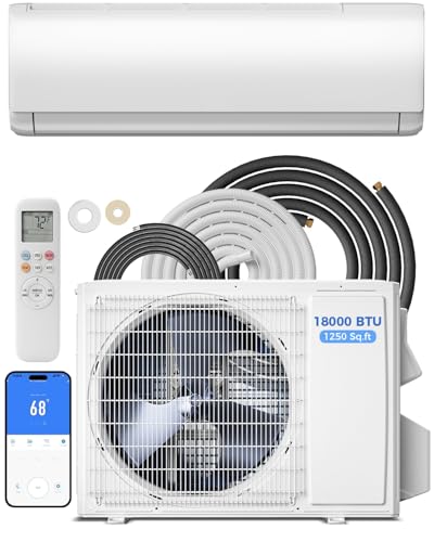 Feelfunn 18000 BTU Mini Split AC/Heating System, 20 SEER2 230V, Cools Rooms up to 1250 Sq.Ft, Air Conditioner with Installation Kit, Remote, Wi-Fi Control, Low Noise, Compatible with Alexa