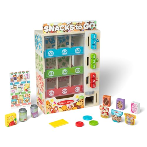 Melissa & Doug Sort-Stock-Select Wooden Vending Machine Toy with Play Food, Mini Vending Machine Toys & Play Money, Preschool Toys for Kids Ages 3+