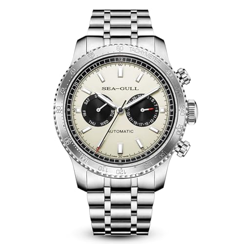 SEA-GULL Men’s Mechanical Watches,GMT Dual Calendar Panda Eye Watch,Automatic Wristwatch, Seagull ST2502,Tachymeter, Luminous, 6177, 816.92.6177, Modern