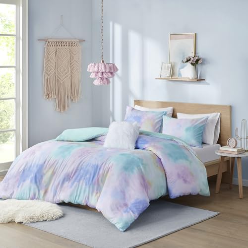 Intelligent Design Twin Comforter Set, Watercolor Twin Bedding Sets, Tie Dye Comforter Set for Teen Girl & Boys, 3 Pieces Cassiopeia Comforter, Sham, Throw Pillow Twin/Twin XL Pink/Blue