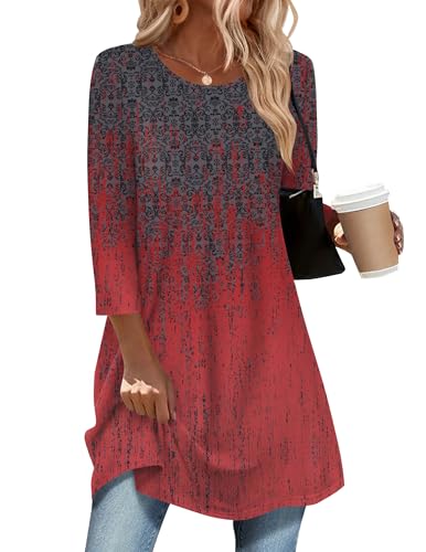 Zeagoo Womens Tops 3/4 Length Sleeve Shirts Summer Fall Clothes Business Loose Fit Casual Dressy Blouse Loose Fit Basic Tee Top Trendy Black Red