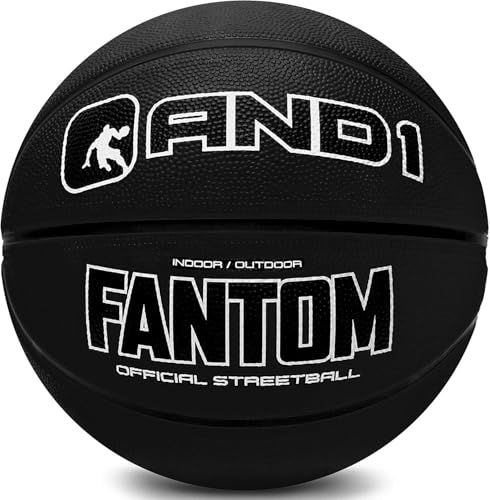AND1 Fantom Rubber Basketball - Official Size Streetball, Made for Indoor and Outdoor Basketball Games - Sold Deflated (Pump NOT Included), Black, Size 7