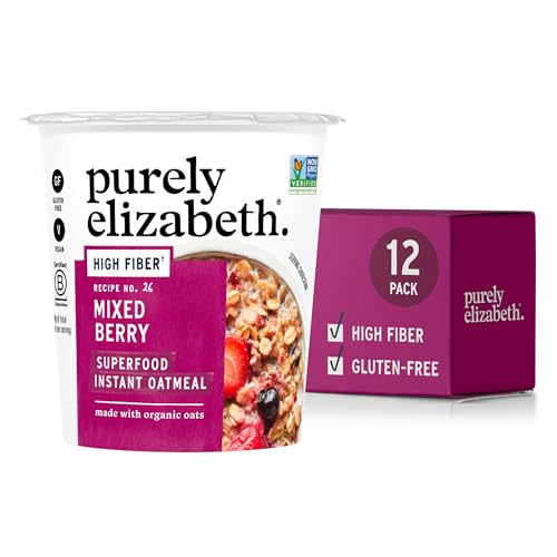 Purely Elizabeth Superfood Oatmeal Cup with Prebiotic Fiber, Mixed Berry, Vegan Friendly, Organic, Gluten Free & Non-GMO, 1.76 Ounce (Pack of 12)