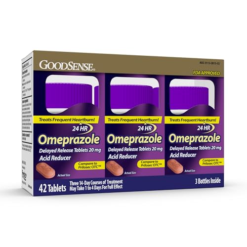 GoodSense Omeprazole Delayed Release Tablets 20 mg, Stomach Acid Reducer for Frequent Heartburn Treatment, 42 Count