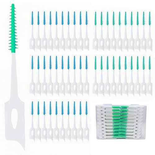 Maoerdental 300 Pieces Dual-Use Interdental Brushes Soft Silicone, Disposable Dental Picks,Premium Dental Floss Picks for Effective Teeth Cleaning(200pcs Green+100pcs Blue)