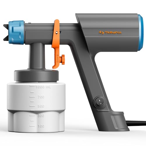 Tilswall Paint Sprayer, Electric Spray Gun with 1000mL Container, 3 Nozzles (1.3/1.8/2.6mm), 3 Spray Patterns, Adjustable Flow Control for Furniture, Cabinets, Walls, Fence and DIY Painting, Gray