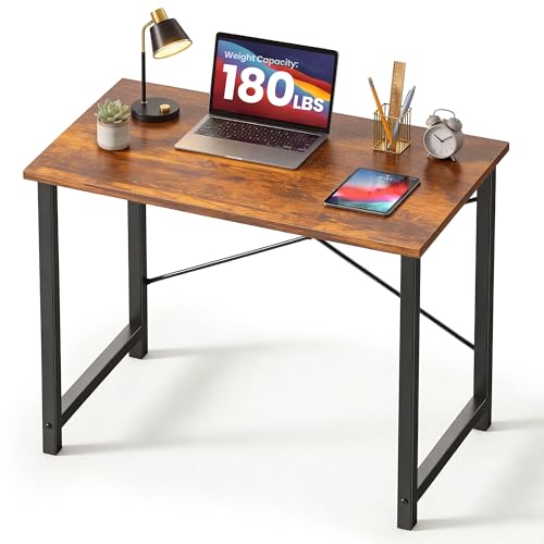 DUMOS 32 Inch Small Computer Desk for Home Office, Modern Study Writing Gaming Work Table Simple Style for Bedroom with X-Shaped ReInchforcement, Rustic Brown