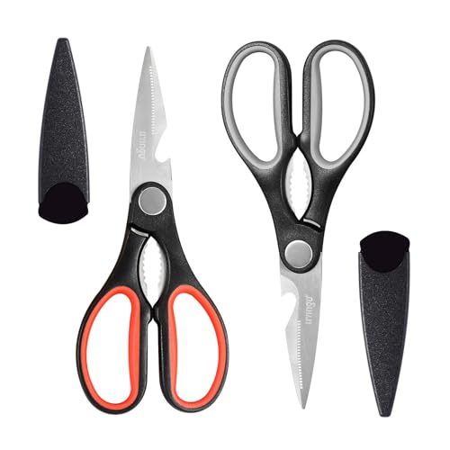 LIVINGO 8" Kitchen Scissors All Purpose - 2 Pack Heavy Duty Kitchen Meat Shears, Stainless Steel Multi-function Food Scissors for Cooking Cutting Chicken, Turkey, Bones, Poultry, Fish, and Vegetables