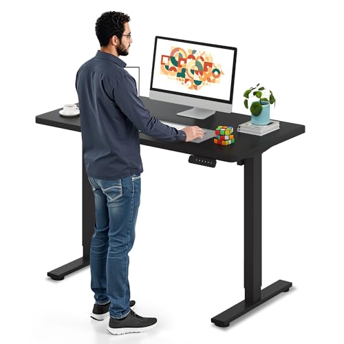 SANODESK Electric Standing Desk 40 x 24 Inches Whole-Piece Desktop Height Adjustable Stand Up Desk w/6-Button Controller Ergonomic Computer Desk for Home Office, Black Frame + Black Tabletop