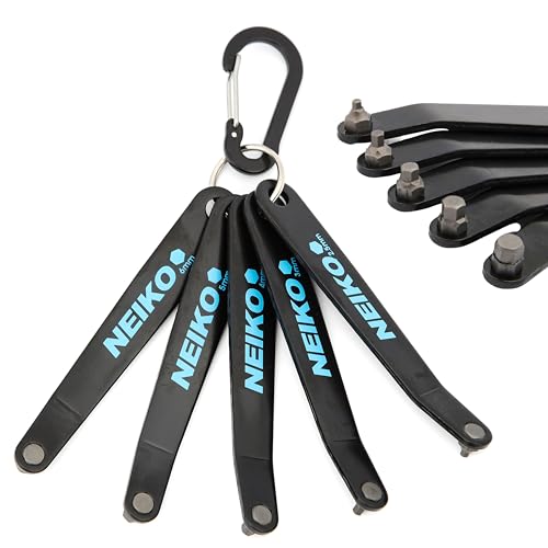 NEIKO 01321A Ultra Low Profile Offset Screwdriver Hex Set, 5 Pc, Heavy Duty S2 Steel Construction, MM, 10mm Bit Depth, Angled Hex Bit, Bent Screwdriver for Tight Spaces, Allen Wrench Keychain