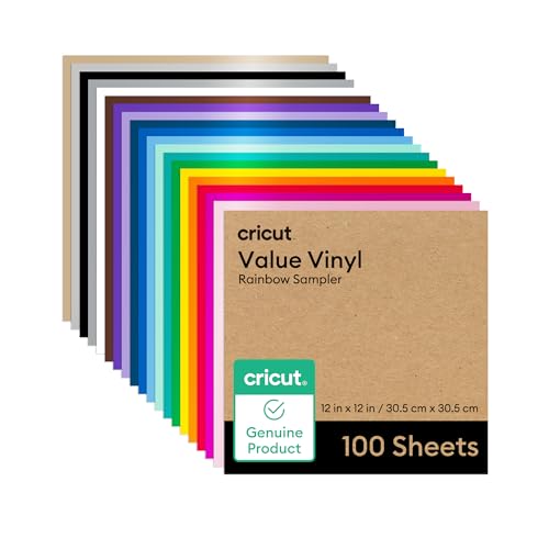 Cricut Value Permanent Vinyl - 100ft Rainbow Sampler, 12in x 12in Sheets (100 Count)