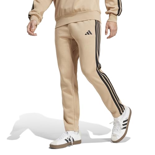 adidas Men's Essentials 3-Stripes Fleece Open Hem Pants, Warm Sandstone/Black, Medium/Tall