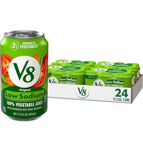 V8 Low Sodium Original 100% Vegetable Juice, Vegetable Blend with Tomato Juice, 11.5 FL OZ Can (Pack of 24)