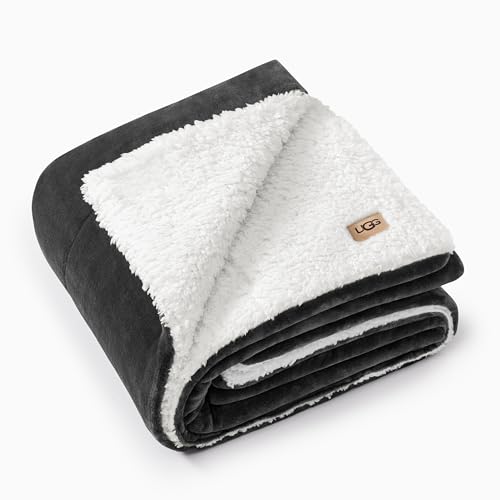 UGG Nita Throw Blanket for Bed, Soft Reversible Plush Throw for Couch and Living Room, Cozy Fluffy Blanket, Washable Bedding, Home Decor, 50-inch x 70-inch, Charcoal Grey