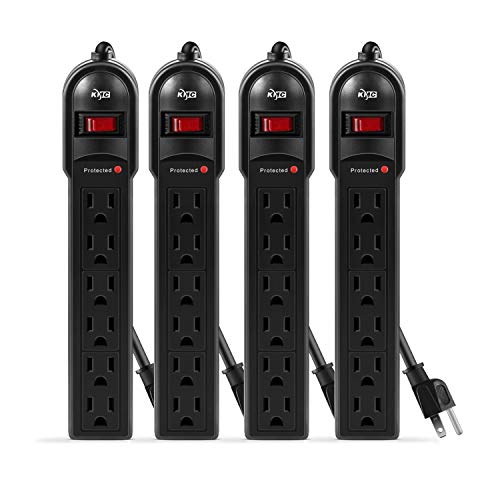 KMC 6-Outlet Surge Protector Power Strip 4-Pack, Overload Protection, 2-Foot Cord, 600 Joule