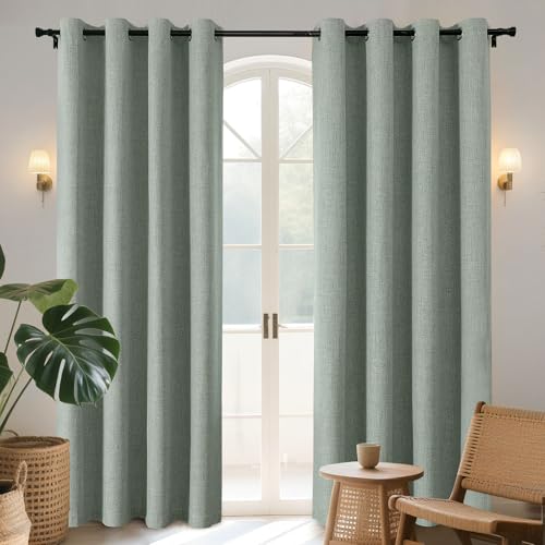 Joydeco Blackout Curtains 108 Inches Long 2 Panels Burg, Room Darkening Curtains for Bedroom, 100% Black Out Textured Thermal Drapes Privacy Protection 2 Panels Set(W52 x L108 Inch, Sage Green)