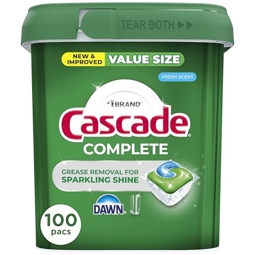 Cascade Complete Dishwasher Detergent Pods Fresh Scent Value Pack, Powerful Dishwasher Pods for Sparkling Clean Dishes, Grease-Fighting Dishwashing Detergent Tablets, 100 Count
