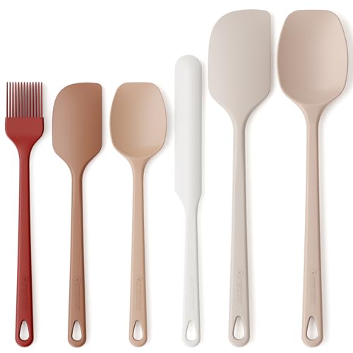 Astercook 6-Piece Silicone Spatula Set, 560°F Heat Resistant Rubber Spatulas with Stainless Steel Core, Nonstick Safe & Dishwasher Safe Baking Spatula Set for Cooking & Mixing, Macaron Pastel Colors