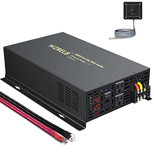 WZRELB 3000W 24VDC 120VAC Pure Sine Wave Power Inverter with 2 AC Outlets Wired Remote Control Car Inverter (RBP-300024WR)