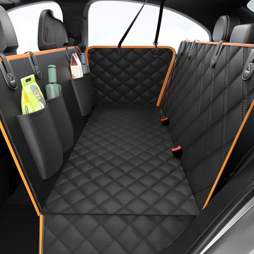 Elouta Dog Car Seat Cover for Back Seat,100% Waterproof Scratch Proof Nonslip Seat Cover,600D Heavy Duty Scratch Proof Nonslip Durable Soft Dog Hammock for Car(Orange)