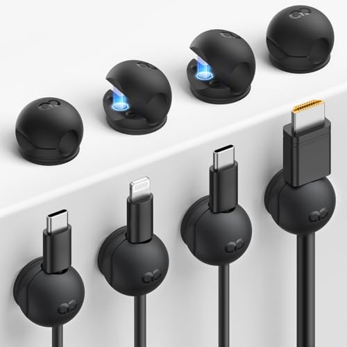 Lamicall 8Pack Magnetic Cord Organizer Clips - [Mini-Soft Silicone] Cable Management for Phone Charger Cord, Durable Adhesive Cable Holder for Desk Nightstand, Home Office Organizer Gadget Accessories