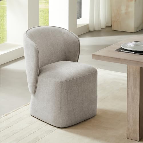 KISLOT Upholstered Dining Chairs with Wheels, No Assembly Stain Resistant Fabric Modern Barrel Armchair with Casters, Dining Room Chairs for Kitchen Living Room Bedroom, Khaki, Set of 1